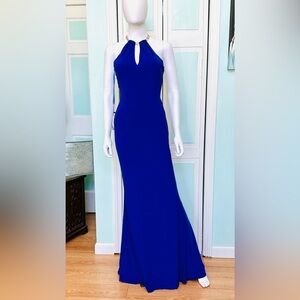 Size 0 2 Faviana Sapphire Royal Blue Stretch gown Prom Dress Open back fitted